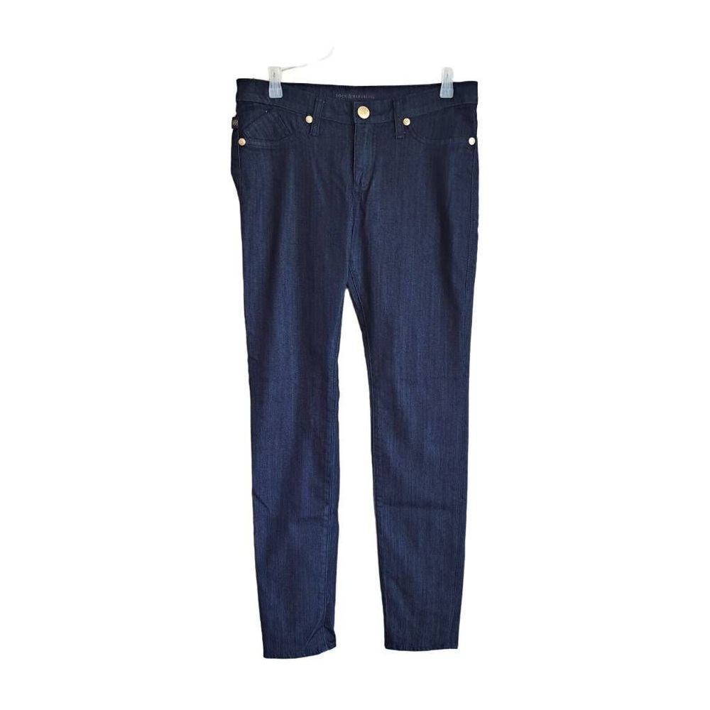 Rock & Republic Skinny Jeans 8 M Kashmere Dark Blue Gold Hardware Stretch